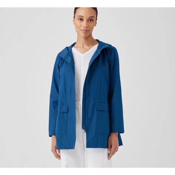 Eileen Fisher Hooded Organic Cotton Nylon Anorak Parka Coat Size Small Outdoors - Picture 1 of 7